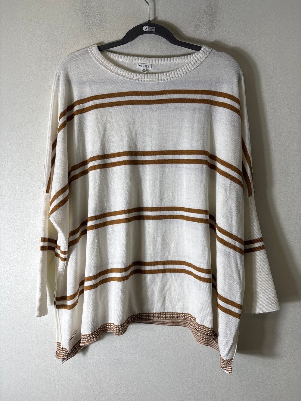 Mersea Off White Brown Stripe Long Sleeve Crew Neck Sweater Sz OS